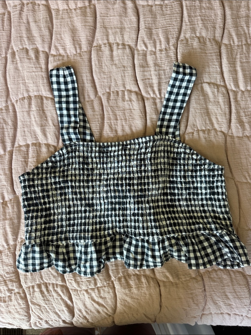 American Eagle Outfitters Black and White Gingham Smocked Crop Top